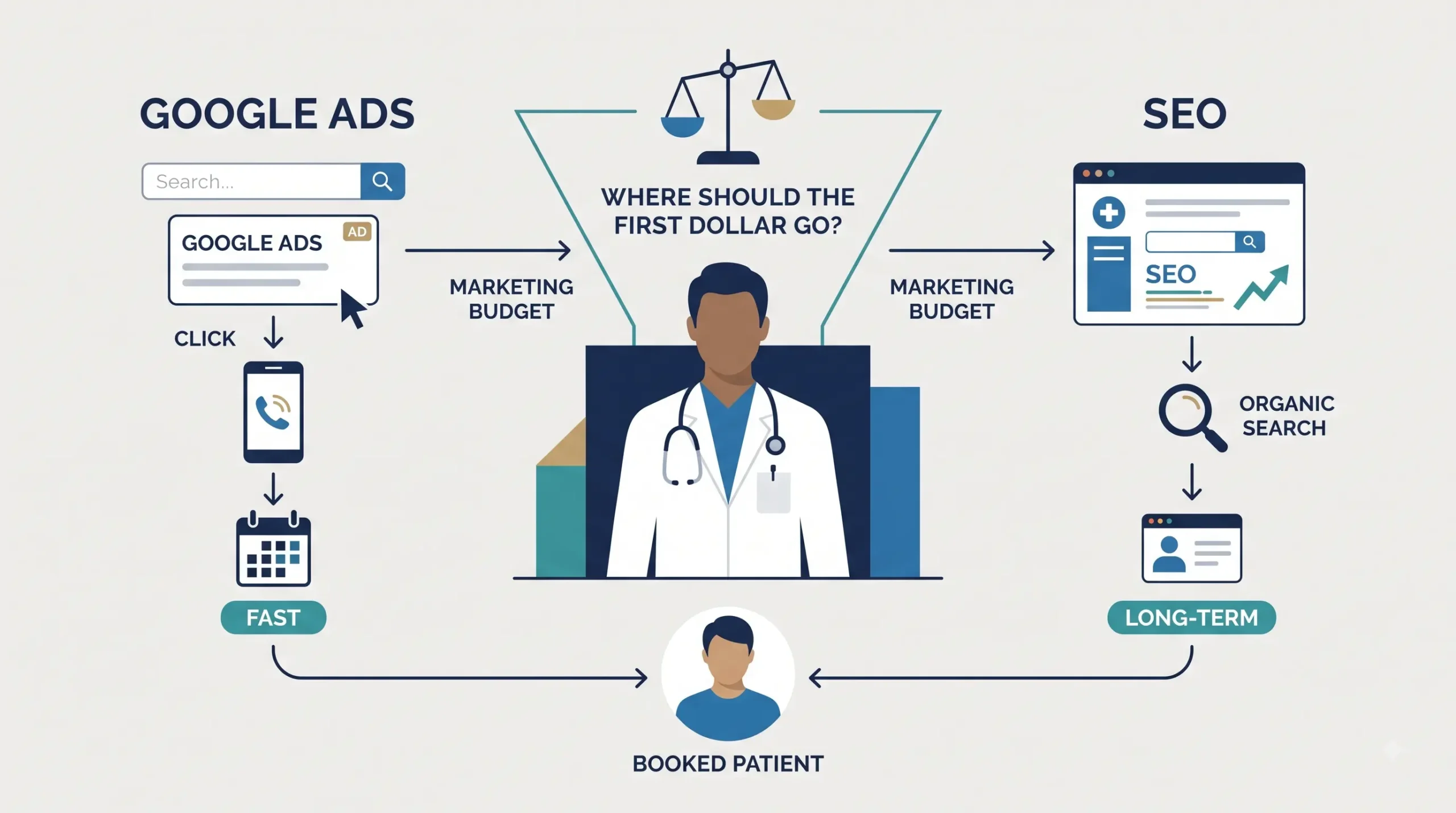 SEO vs Google Ads for Medical Practices: Where the First Dollar Should Go